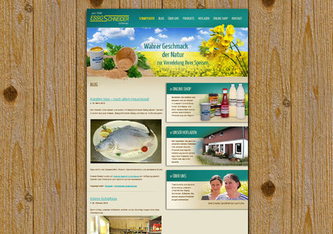 Startseite der Wordpress-Website mit Webshop von Essig Schneider