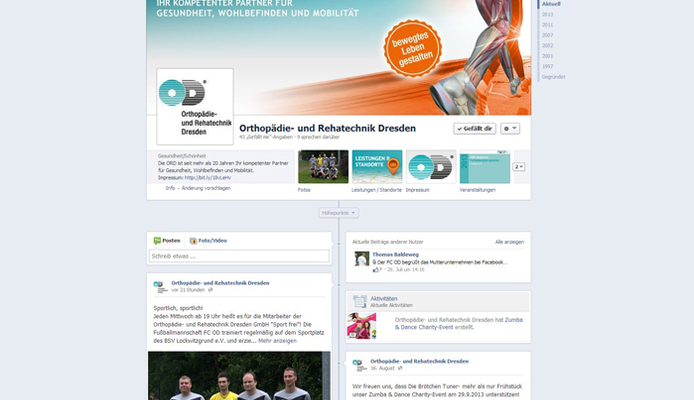 Facebook Fanpage der Orthopädie- und Rehatechnik Dresden