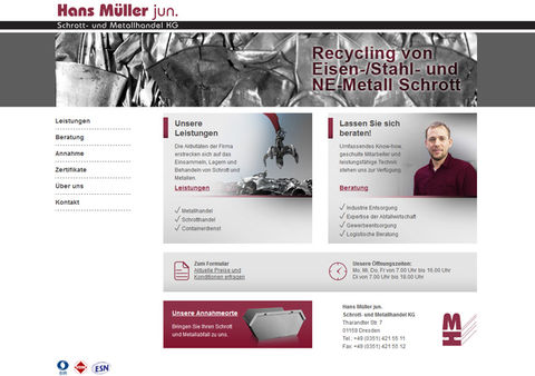Internetpräsentation Hans Müller jun. Schrott- und Metallhandel KG