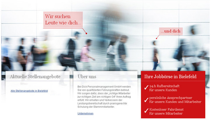 Website und Online-Jobbörse für Dick Personalmanagement GmbH