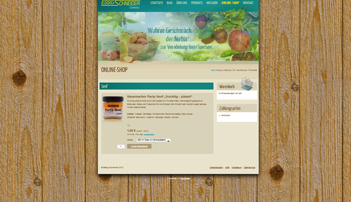 Produktdetailseite im Webshop von Essig Schneider
